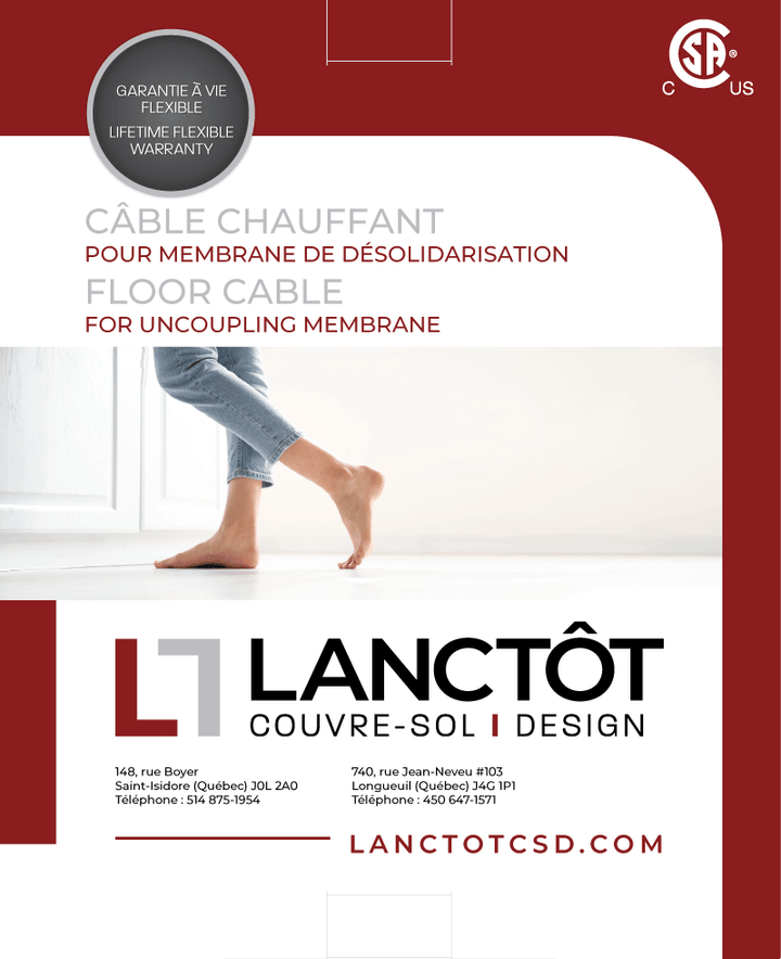 Câbles chauffants 240V pour membrane de désolidarisation