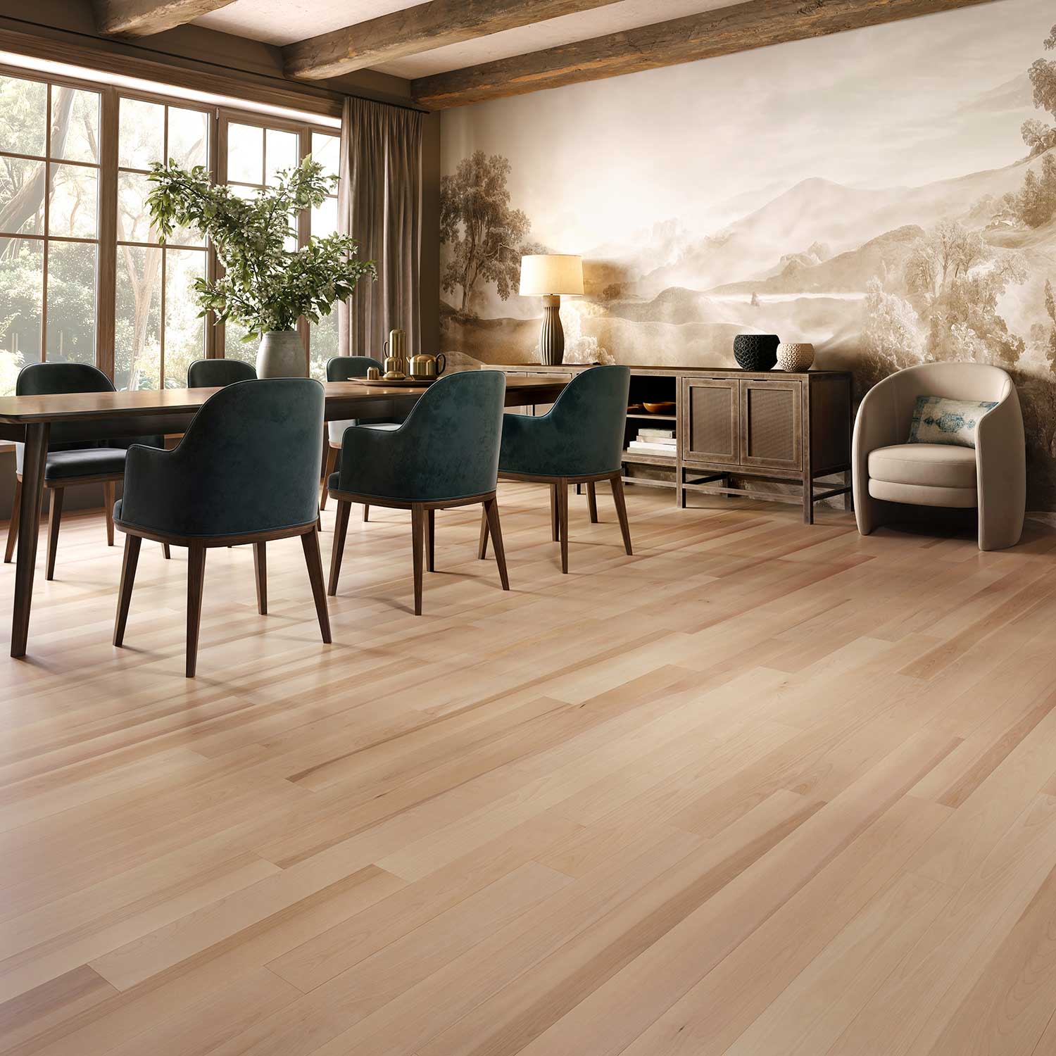 Salle à manger avec un magnifique plancher de bois